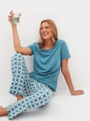 Blue Geo Short Sleeve 100% Cotton Pyjamas - Image 1 of 8