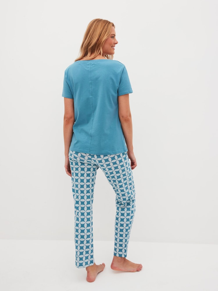 Blue Geo Short Sleeve 100% Cotton Pyjamas - Image 2 of 8