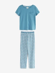 Blue Geo Short Sleeve 100% Cotton Pyjamas - Image 5 of 8
