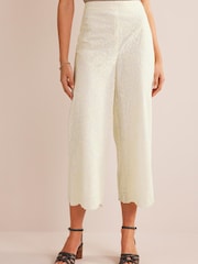 Boden Cream Embroidered Wide Leg Trousers - Image 1 of 5