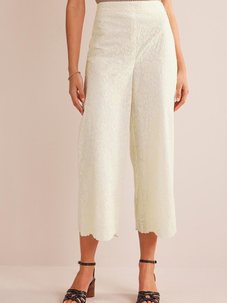Boden Cream Embroidered Wide Leg Trousers - Image 1 of 5
