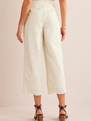 Boden Cream Embroidered Wide Leg Trousers - Image 2 of 5