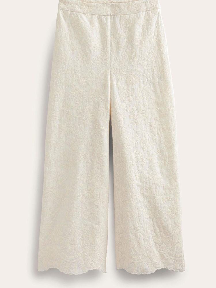 Boden Cream Embroidered Wide Leg Trousers - Image 5 of 5