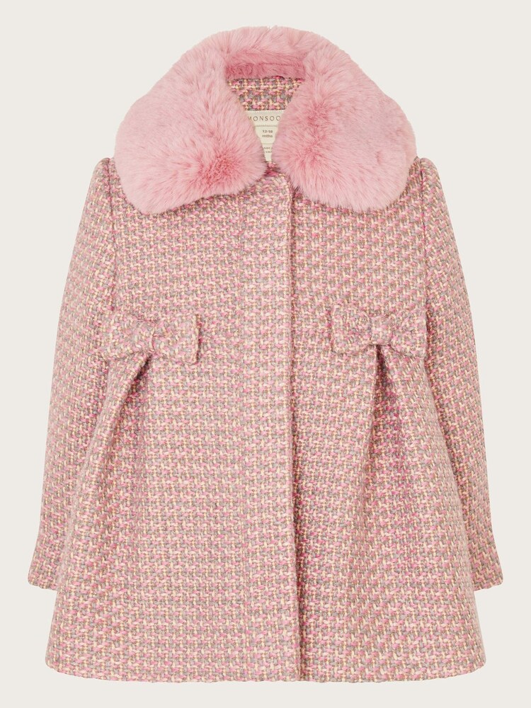 Monsoon Grey Baby Tweed Faux Fur Collar Coat - Image 1 of 4