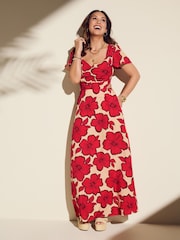 Myleene Klass Red Floral Printed Cut-Out Back Dress - Image 1 of 9