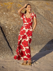Myleene Klass Red Floral Printed Cut-Out Back Dress - Image 2 of 9