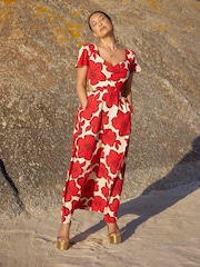 Myleene Klass Red Floral Printed Cut-Out Back Dress - Image 3 of 9