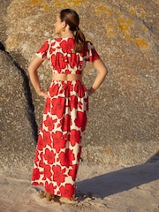 Myleene Klass Red Floral Printed Cut-Out Back Dress - Image 5 of 9