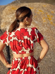 Myleene Klass Red Floral Printed Cut-Out Back Dress - Image 6 of 9