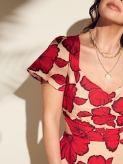 Myleene Klass Red Floral Printed Cut-Out Back Dress - Image 7 of 9