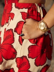 Myleene Klass Red Floral Printed Cut-Out Back Dress - Image 9 of 9