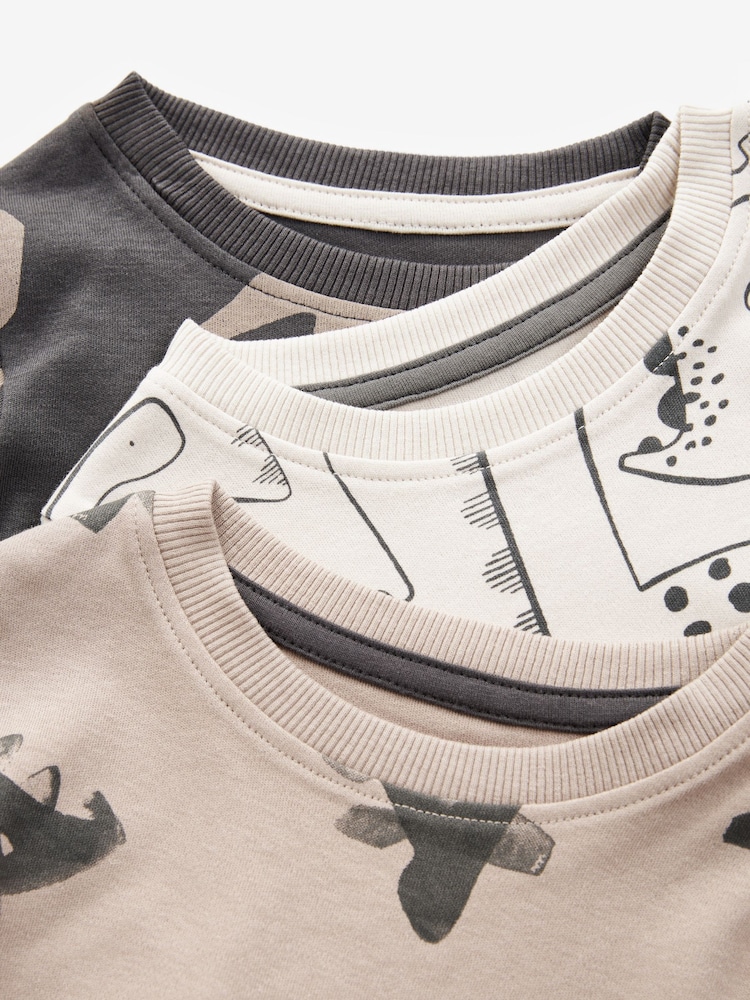Neutral/Black Dinosaur 3 Pack Snuggle Pyjamas (9mths-10yrs) - Image 3 of 10