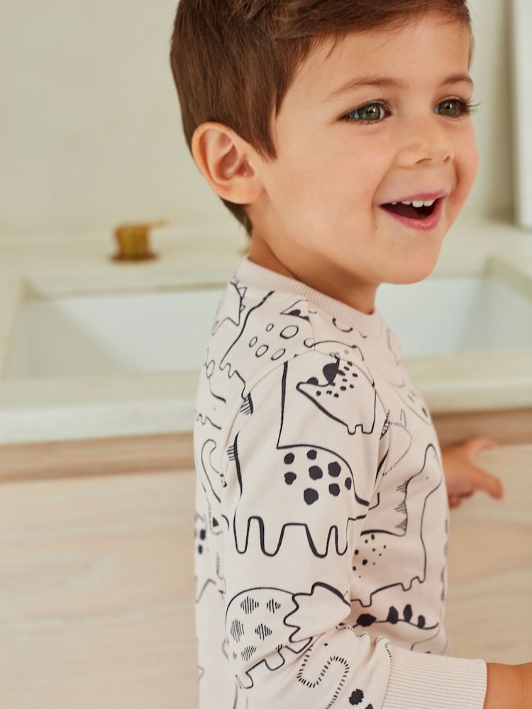 Neutral/Black Dinosaur 3 Pack Snuggle Pyjamas (9mths-10yrs) - Image 4 of 10