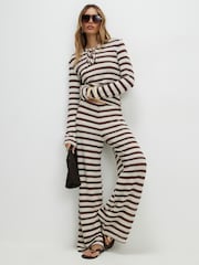 River Island Brown Long Sleeve Stripe Textured Tie Front Top - Image 3 of 4