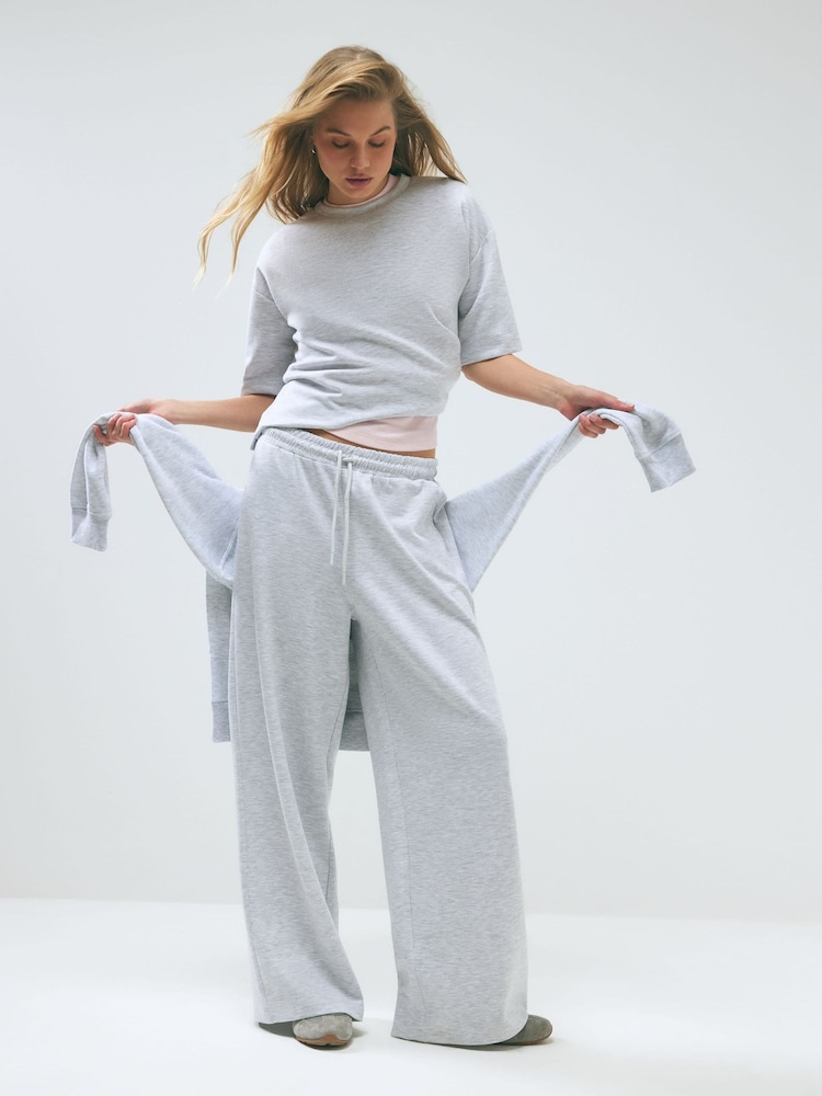River Island Grey Premium Wide Leg Joggers - Image 1 of 4 River Island Grey Premium Wide Leg Joggers - Image 1 of 4