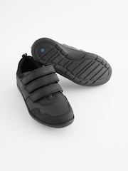 Schwarz - Gamer Schulschuhe aus Leder mit Klettverschluss - Bild 1 von 10