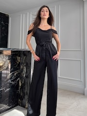 Girl In Mind Black Flora Cold Shoulder Jumpsuit - Image 3 of 4