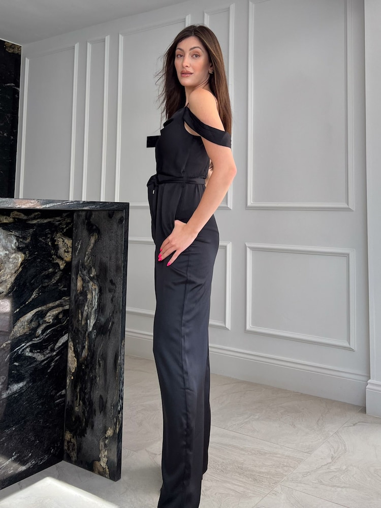 Girl In Mind Black Flora Cold Shoulder Jumpsuit - Image 4 of 4