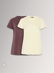 Yours Curve Brown/Yellow Core Basic T-Shirts 2 Pack - Image 1 of 1