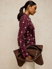 White Stuff Burgundy Red Annie Cotton Jersey Shirt - Image 3 of 6
