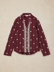 White Stuff Burgundy Red Annie Cotton Jersey Shirt - Image 5 of 6