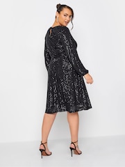 Yours Curve Black London Sequin Skater Dress - Image 3 of 5