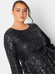 Yours Curve Black London Sequin Skater Dress - Image 5 of 5