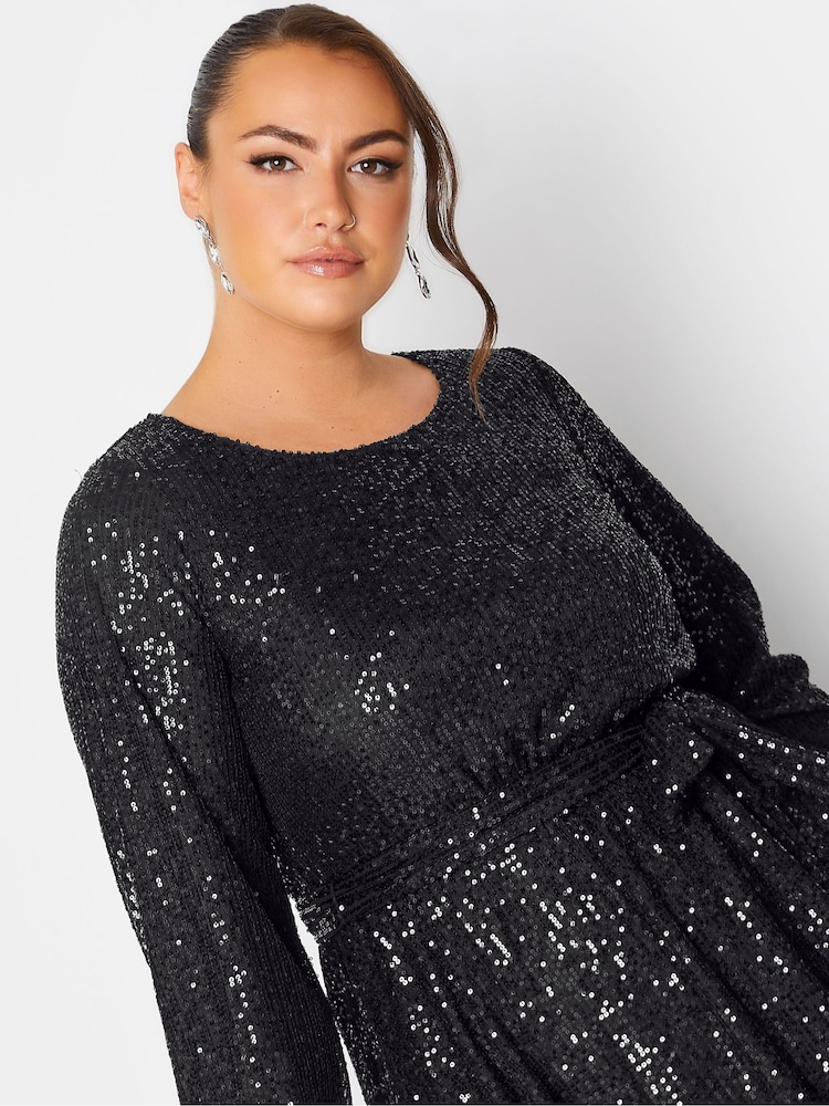 Yours Curve Black London Sequin Skater Dress - Image 5 of 5