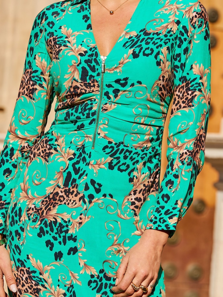 Sosandar Green Zip Front Midi Shirt Dress - Image 5 of 5 Sosandar Green Zip Front Midi Shirt Dress - Image 5 of 5