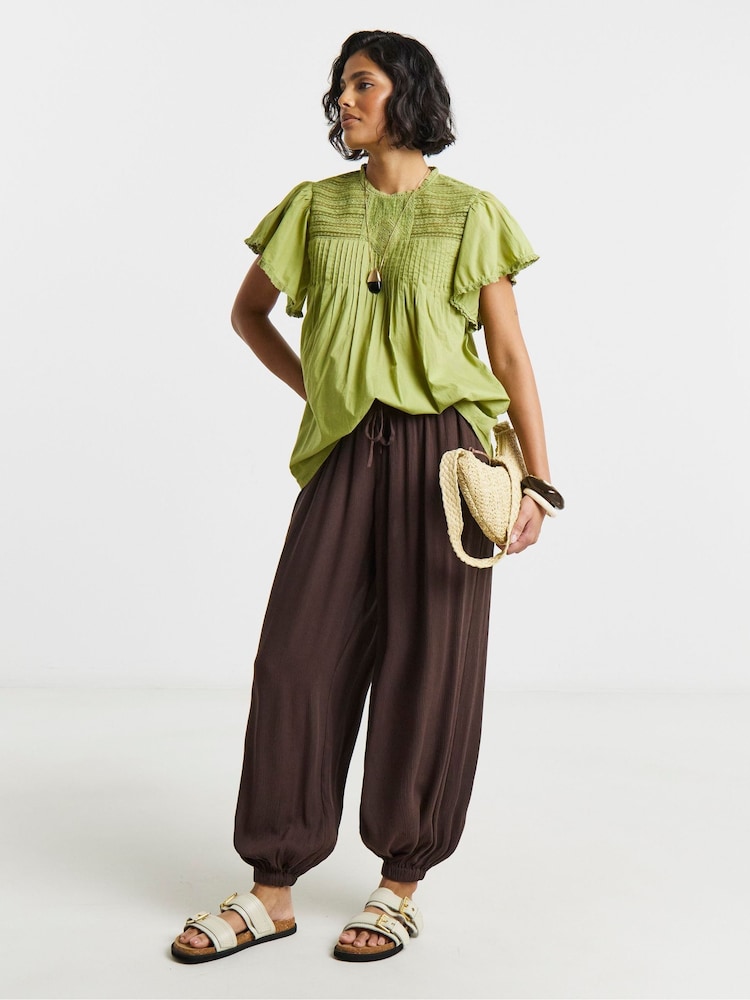 Simply Be Green Angel Sleeve Lace Insert Blouse - Image 1 of 4