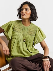 Simply Be Green Angel Sleeve Lace Insert Blouse - Image 3 of 4