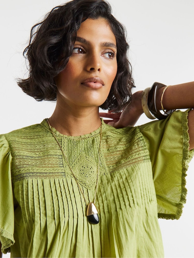 Simply Be Green Angel Sleeve Lace Insert Blouse - Image 4 of 4
