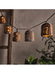 Lights4fun Brown 10 Rattan Lantern Solar Fairy Lights - Image 1 of 2