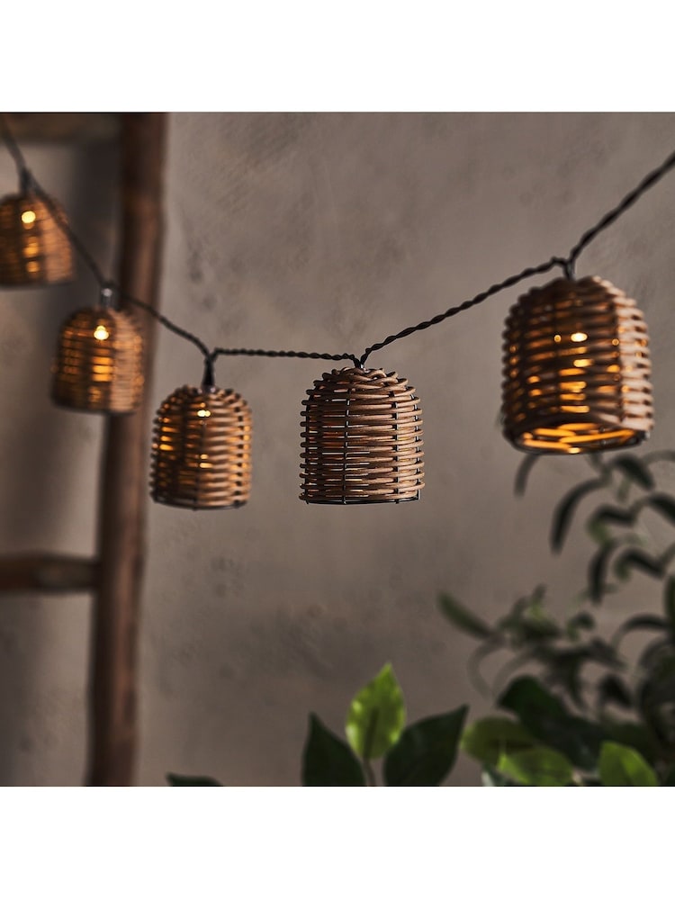 Lights4fun Brown 10 Rattan Lantern Solar Fairy Lights - Image 1 of 2