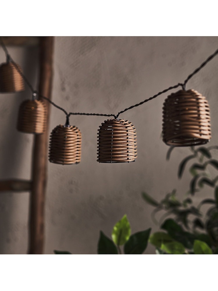 Lights4fun Brown 10 Rattan Lantern Solar Fairy Lights - Image 2 of 2