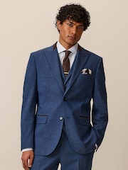 Bright Blue Tailored Fit Herringbone Suit Jacket - Image 1 of 10