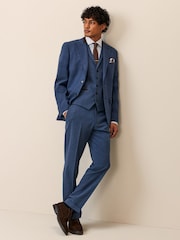 Bright Blue Tailored Fit Herringbone Suit Jacket - Image 2 of 10