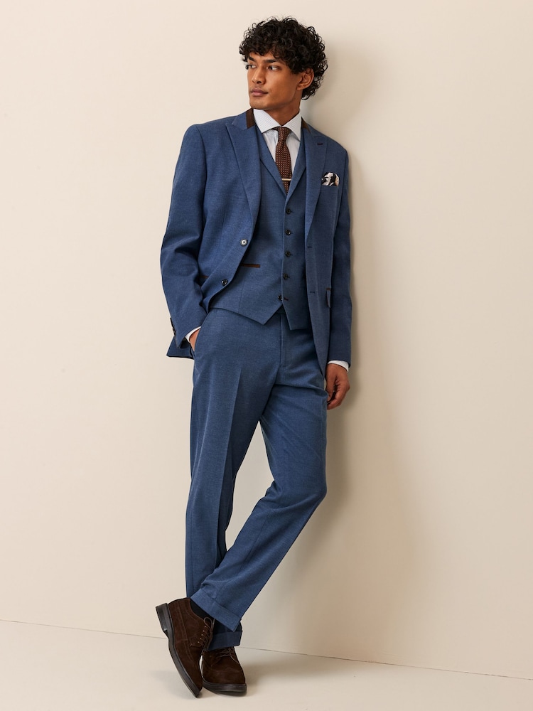 Bright Blue Tailored Fit Herringbone Suit Jacket - Image 2 of 10