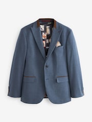 Bright Blue Tailored Fit Herringbone Suit Jacket - Image 6 of 10