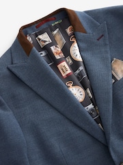 Bright Blue Tailored Fit Herringbone Suit Jacket - Image 7 of 10