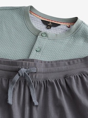 Sage Green/Grey 100% Cotton Textured Short Pyjama Set - Image 11 of 11