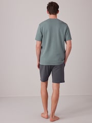 Sage Green/Grey 100% Cotton Textured Short Pyjama Set - Image 1 of 1