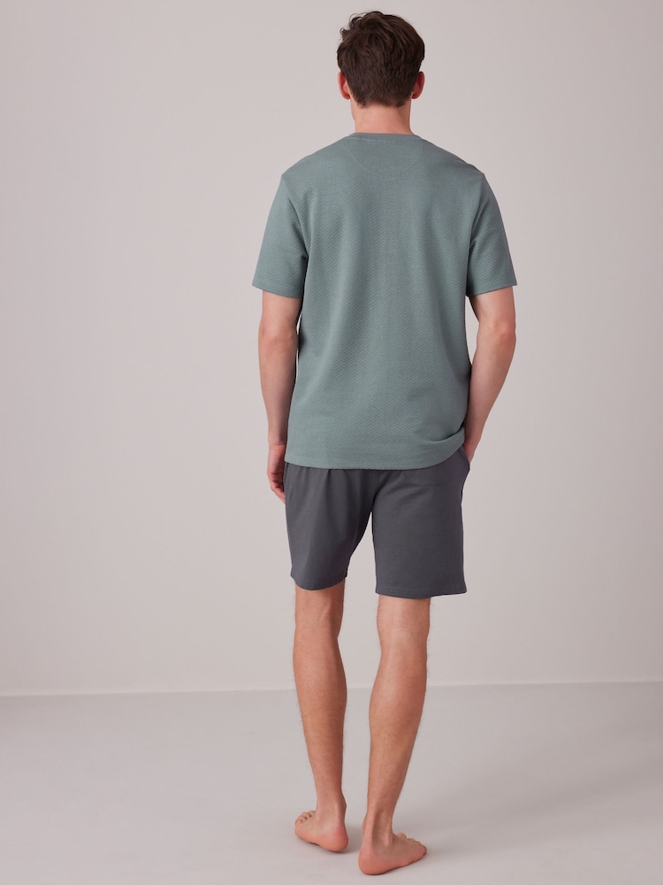 Sage Green/Grey 100% Cotton Textured Short Pyjama Set - Image 1 of 1