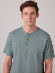 Sage Green/Grey 100% Cotton Textured Short Pyjama Set - Image 4 of 11