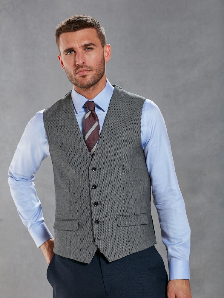 Navy Blue Signature Empire Mills 100% Wool Birdseye Suit Waistcoat - Image 1 of 5