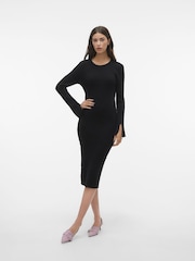 VERO MODA Black Ribbed Split Sleeve Knitted Bodycon Jumper Dress - Image 1 of 6