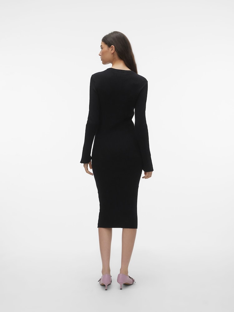 VERO MODA Black Ribbed Split Sleeve Knitted Bodycon Jumper Dress - Image 2 of 6