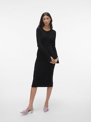 VERO MODA Black Ribbed Split Sleeve Knitted Bodycon Jumper Dress - Image 3 of 6