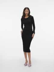 VERO MODA Black Ribbed Split Sleeve Knitted Bodycon Jumper Dress - Image 4 of 6