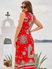 Sosandar Red Ruffle Neck Wrap Dress - Image 2 of 5